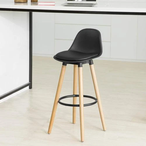 Détail de Tabouret de bar SoBuy, assise cuir synthétique, pieds bois