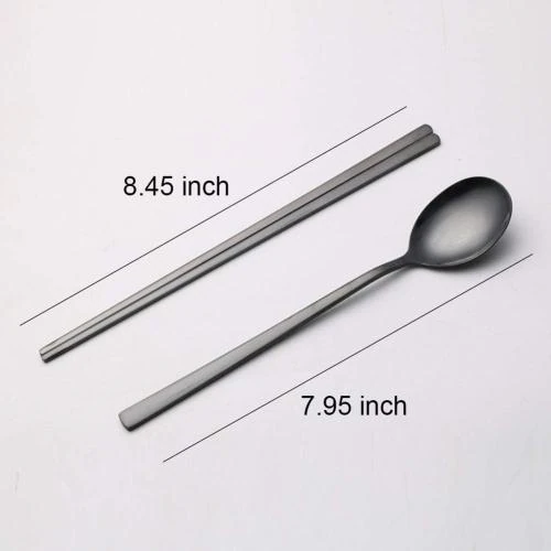 Détail de Baguettes, cuillères coréennes, réutilisables, acier inoxydable, argenté