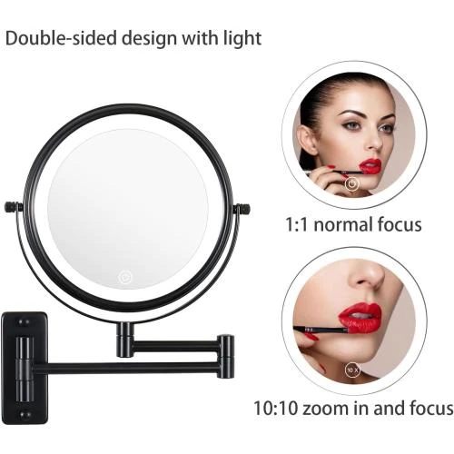 Zoom sur Miroir Mural LED Manduoye, 10x, Double Face Noir