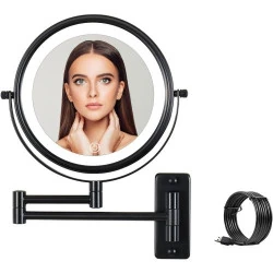 Miroir Mural LED Manduoye, 10x, Double Face Noir