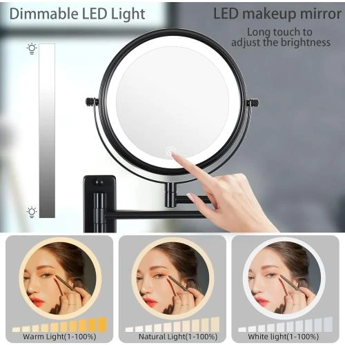 Détail de Miroir Mural LED Manduoye, 10x, Double Face Noir