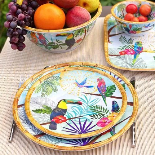 Détail de Assiette Plate Melamine Toucans de Rio, Les Jardins de la Comtesse