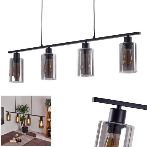 Suspension Hunouri métal noir, abat-jours verre fumé, moderne - Vue principale