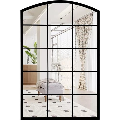 Détail de Miroir mural métal, fenêtre arquée, déco rustique