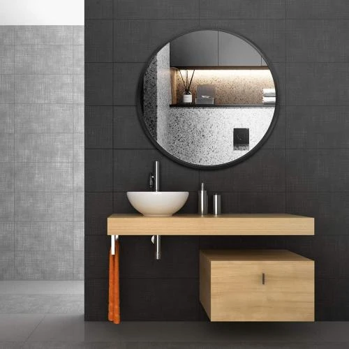 Zoom sur Miroir mural rond, cadre métal noir, SD SOFT DANCE