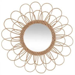 Miroir rotin fleur beige, décoration intérieure élégante