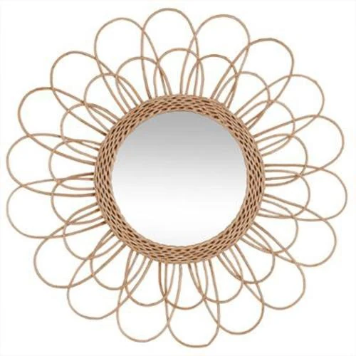 Miroir rotin fleur beige, décoration intérieure élégante - Vue principale