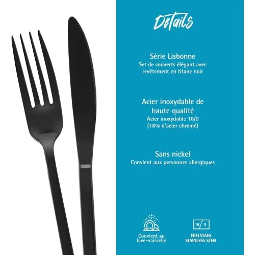 Zoom sur GRAWE Ménagère noire titane Lisbonne, 10 pièces inox