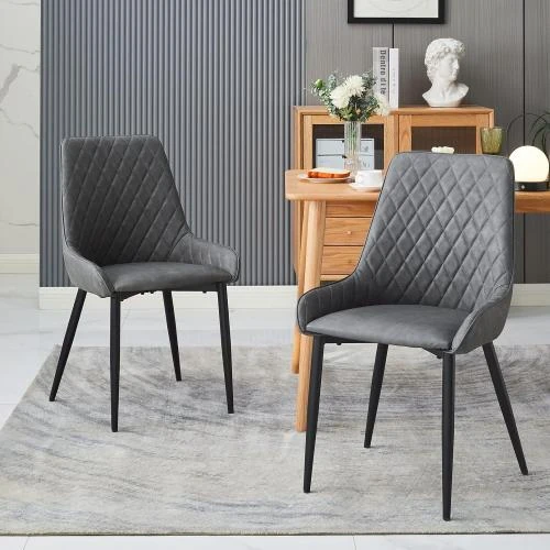 Zoom sur Chaises TUKAILAI simili cuir, métal, gris, lot de 4
