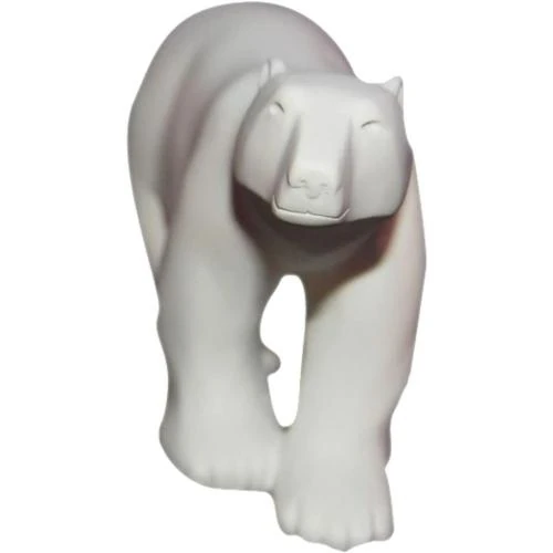 Zoom sur Sculpture ours blanc résine peinte à la main, 18 cm