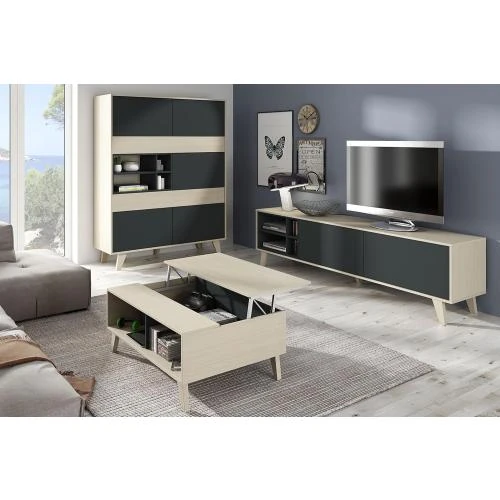 Détail de Table basse élévatrice Zaiken Habitdesign, chêne canadien, anthracite