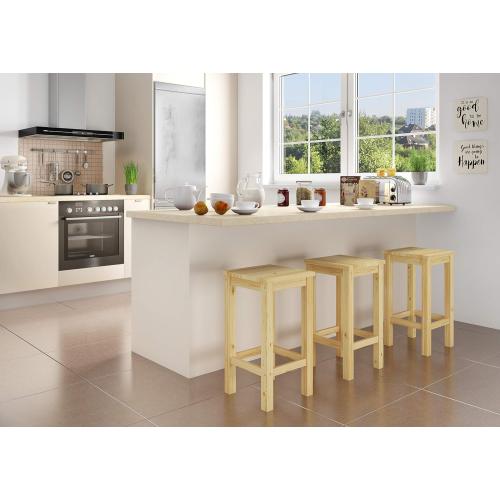 Présentation de Tabouret Bar Bois Naturel, Chaise Massif Élégante en situation