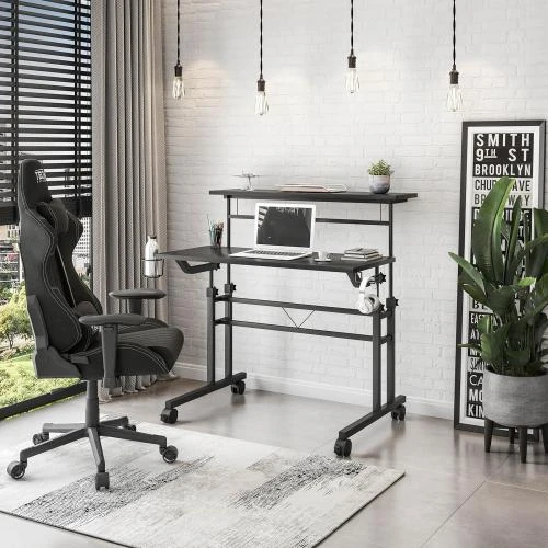 Détail de Bureau Techni Mobili, roulettes, hauteur réglable, étagère mobile