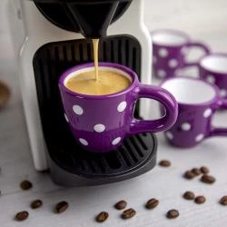 Tasses Expresso Violettes Pois Blancs, Céramique Artisanale