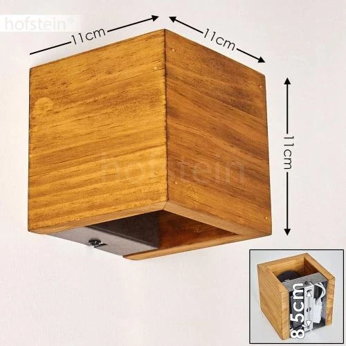 Zoom sur Applique murale LED Adak, cube lumineux, bois, métal, intensité variable