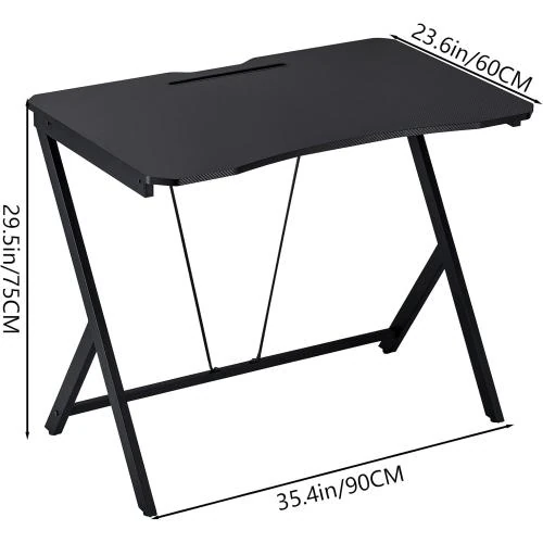 Zoom sur Bureau Gamer Deilaly, Table Ordinateur, Étagère Moniteur, Acier