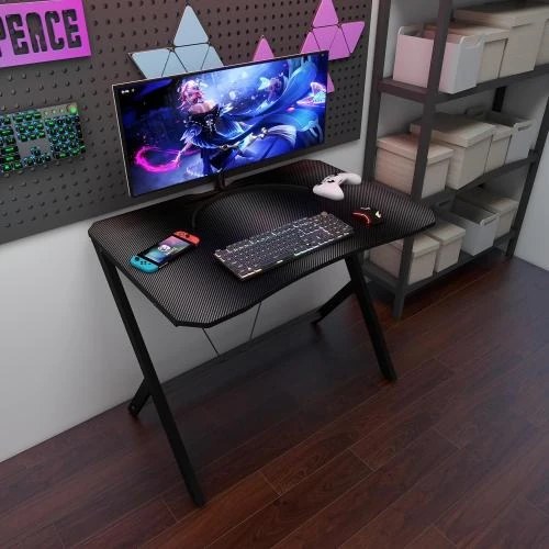 Détail de Bureau Gamer Deilaly, Table Ordinateur, Étagère Moniteur, Acier