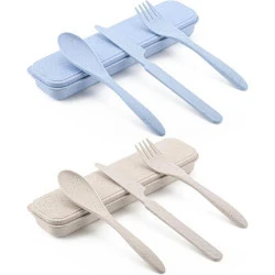 Couverts Réutilisables Heedpeiur Beige Bleu, Lot de 2