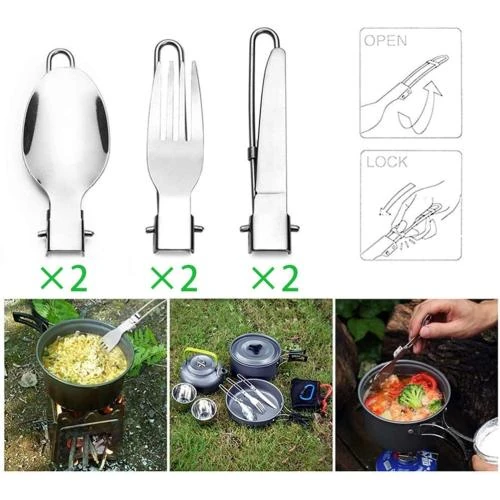Détail de Couverts Camping Pliables Acier Inoxydable Dream Horse