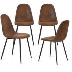 Chaises Scandinaves Rétro en Suédine marron Pied Métal Noir
