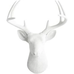 Tête de Cerf Sculpture Résine Blanche, Buste Taxidermie