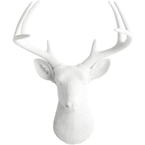 Tête de Cerf Sculpture Résine Blanche, Buste Taxidermie - Vue principale