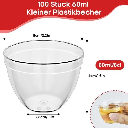 Détail de Verrines Plastique Sinofort 100 pièces 60ml, Dessert, Shooter