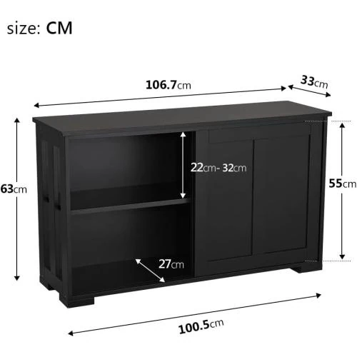 Zoom sur Buffet Salle à Manger Design, Étagère Réglable, Laque Noir