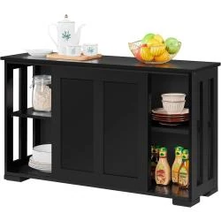 Buffet Salle à Manger Design, Étagère Réglable, Laque Noir