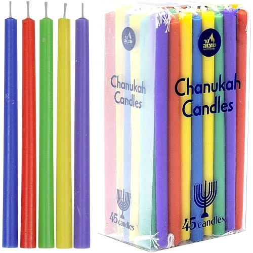 Bougies Hanouka Longues, Sans Gouttes, Multicolores, 45 Unités - Vue principale