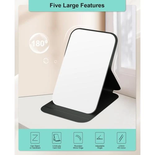 Zoom sur Miroir maquillage portable Wobsion, compact, pliable, noir