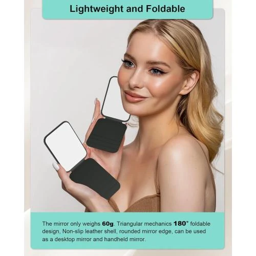 Détail de Miroir maquillage portable Wobsion, compact, pliable, noir