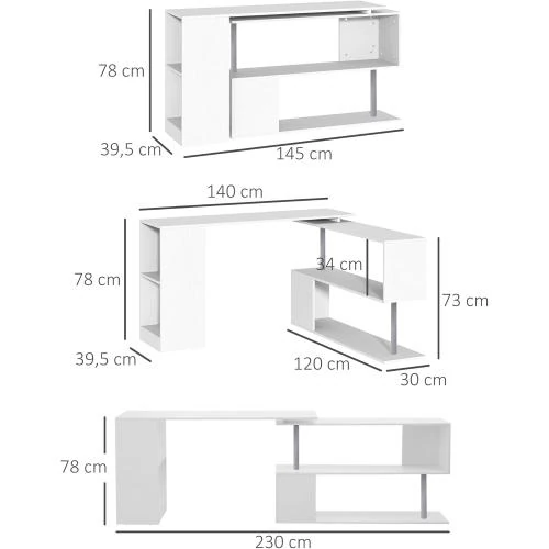 Zoom sur Bureau Informatique Modulable Blanc, Design Contemporain Zigzag