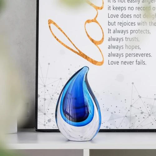 Zoom sur Yao Yuan Sculpture Verre Soufflé, Décoration Murano, Bleu