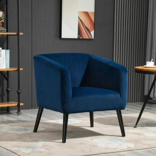 Détail de Fauteuil Moderne Rembourré Velours Bleu, Style Nordique