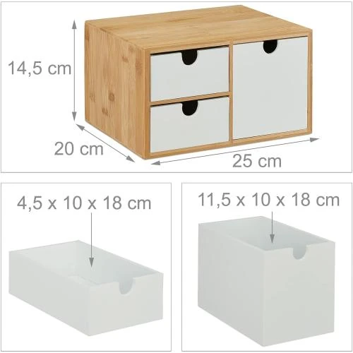 Zoom sur Boîte à tiroirs Bambou, MDF, Organiseur Nature Blanc
