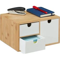 Boîte à tiroirs Bambou, MDF, Organiseur Nature Blanc