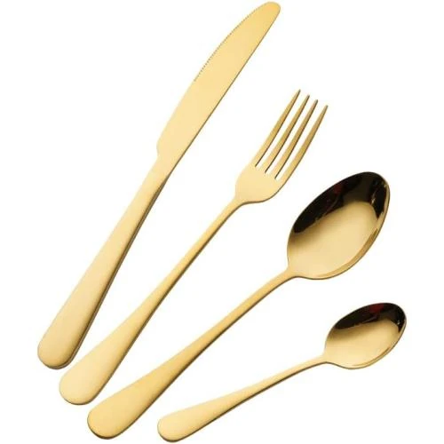 Zoom sur Ensemble couverts acier inoxydable, plaqué or, 8 pièces