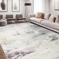 Tapis Abstrait Moderne Asiinnsy, Antidérapant, Crème, Gris