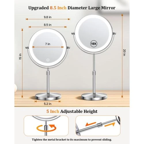 Détail de Miroir maquillage lumineux, grossissant 1x 10x, 3 couleurs