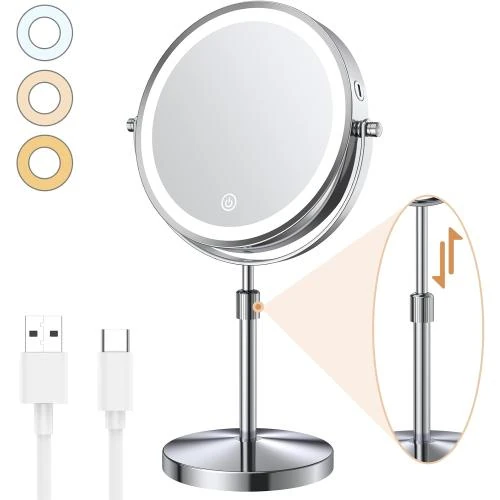 Miroir maquillage lumineux, grossissant 1x 10x, 3 couleurs - Vue principale