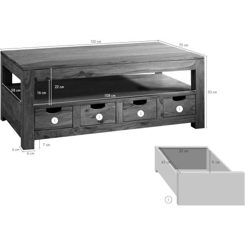 Zoom sur Table Basse Bois Massif Palissandre Nature Grey