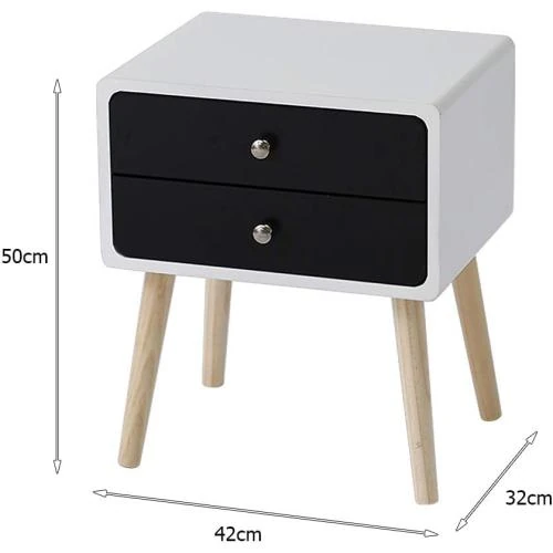 Détail de Table de Chevet, Table Nuit, 2 Tiroirs, Blanc Noir
