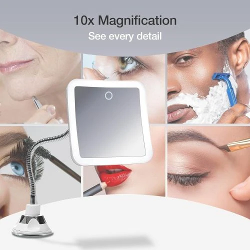 Détail de Miroir Grossissant 10x, LED, Rechargeable, Flexible, Ventouse