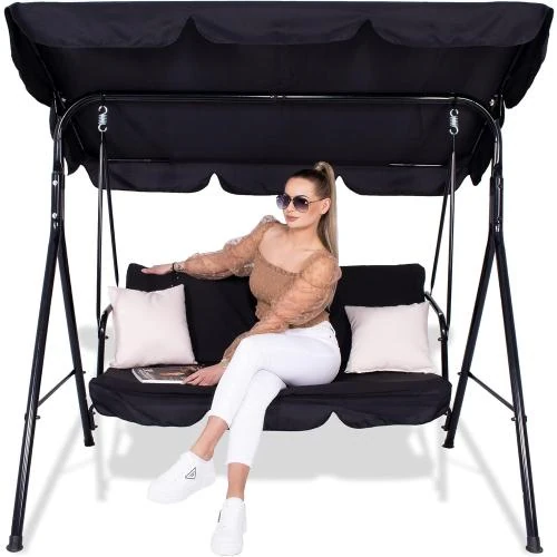 Zoom sur Balancelle de Jardin SPRINGOS, Toit, Coussin Noir