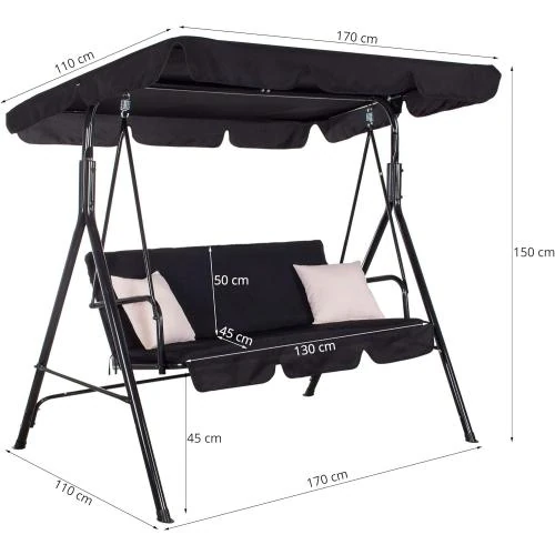Détail de Balancelle de Jardin SPRINGOS, Toit, Coussin Noir
