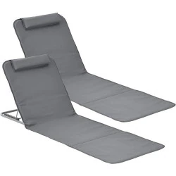 Matelas de Plage Inclinable, Tapis Rembourré, Sac Transport, Gris