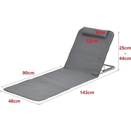 Zoom sur Matelas de Plage Inclinable, Tapis Rembourré, Sac Transport, Gris