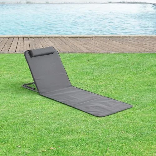 Détail de Matelas de Plage Inclinable, Tapis Rembourré, Sac Transport, Gris