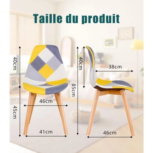 Détail de Chaises Salle à Manger Scandinaves, Lot 4, Jaune